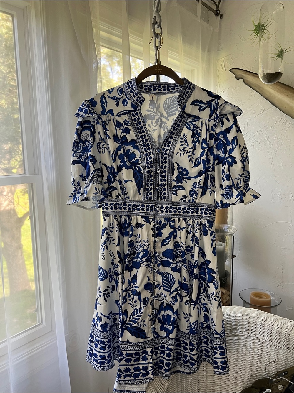 Blue Floral V‑Neck Mini Dress